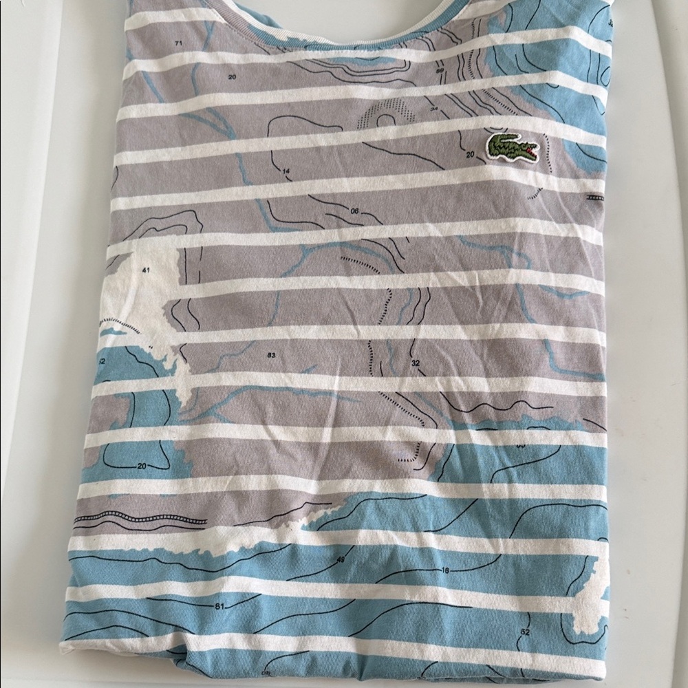 Lacoste Striped Blue and Beige T-Shirt - Picture 6 of 7